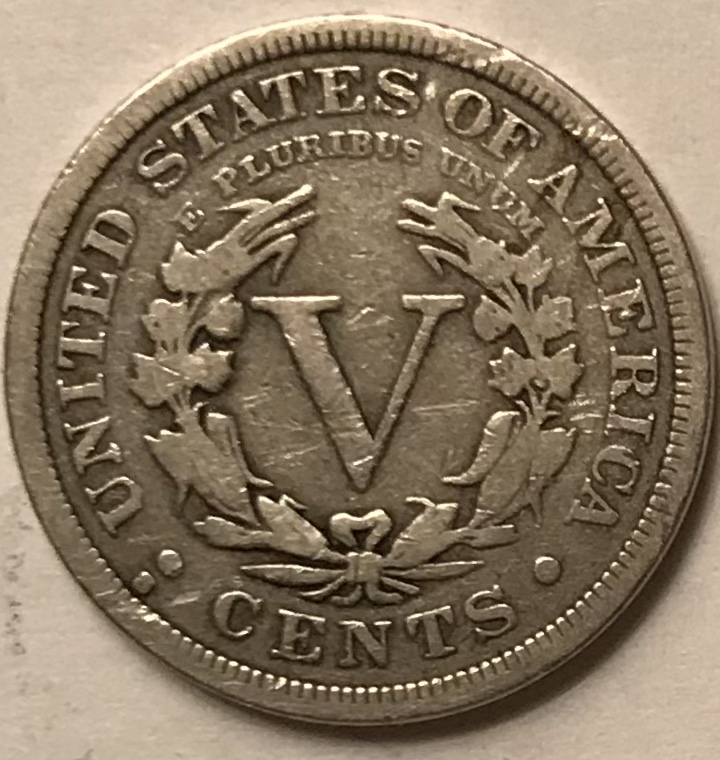 1912 Liberty Head Nickel die crack error showing raised line across obverse field and partial cud at rim